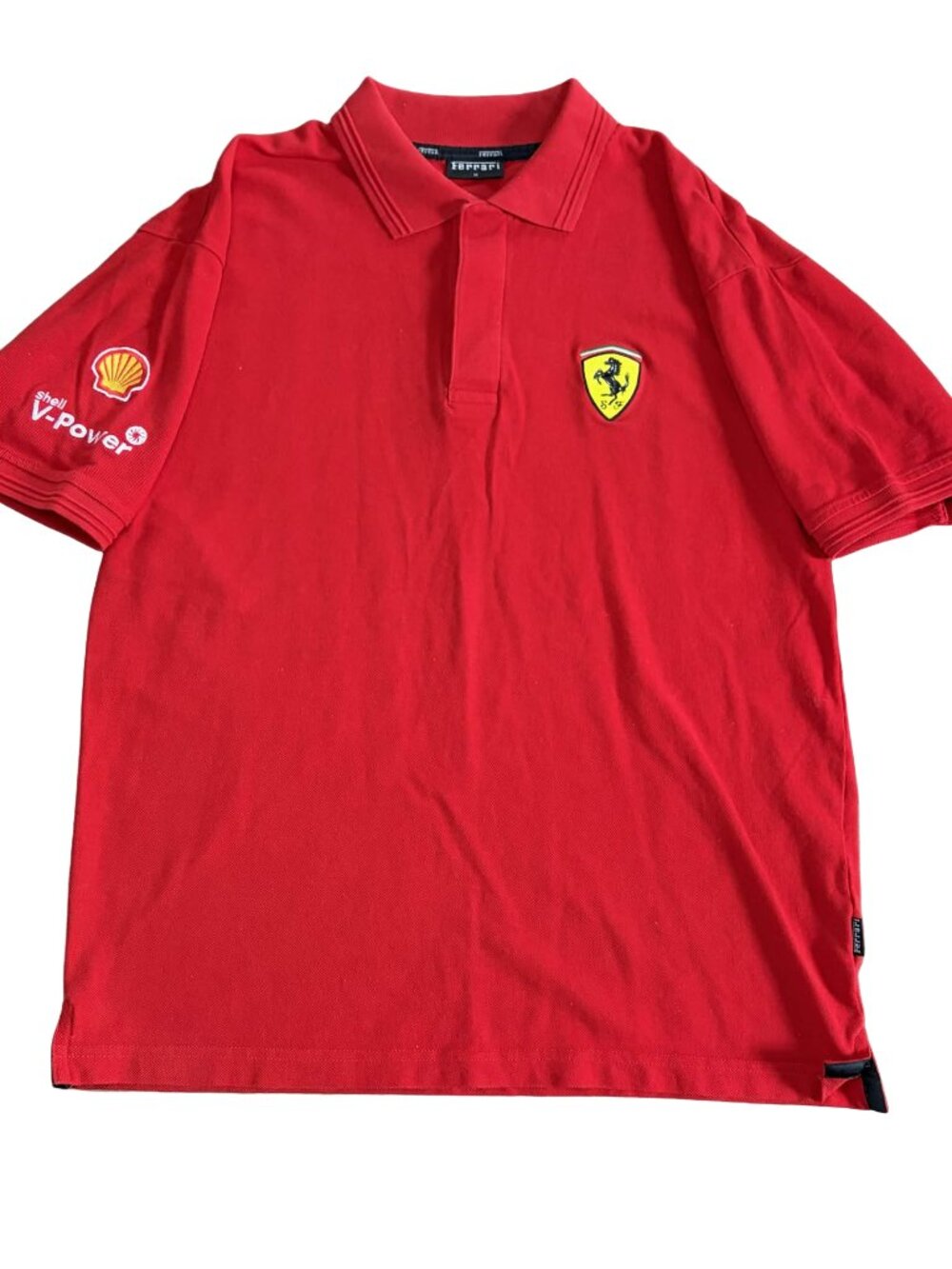 Vintage Y2K Ferrari Shell V-Power Red Polo Shirt Medium M Official Licensed